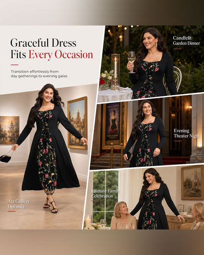 Kleid Quadratischer Ausschnitt Rose Spliced Maxi