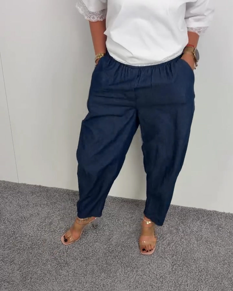 Hose Stilvoll Tasche Denim Lang