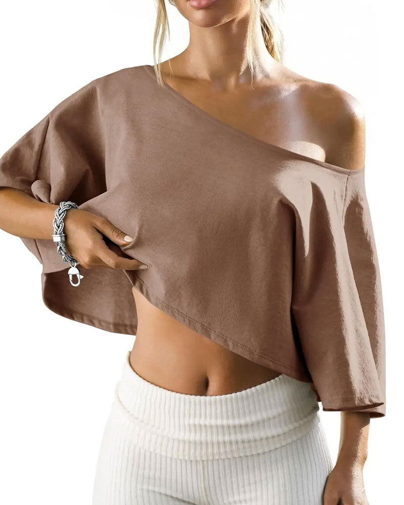 T-Shirt Ein-Schulter Cropped Cold Shoulder