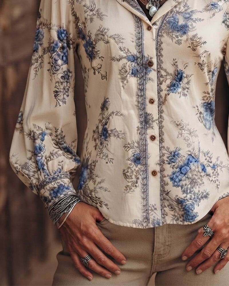 Langarmhemd Mit Kragen Floral Im Vintage-Stil
