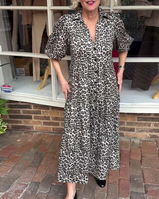 Kleid kurzärmlig Leopardenprint A-Linie