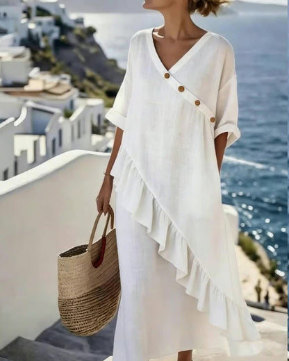 Kleid V-Ausschnitt Casual Lang