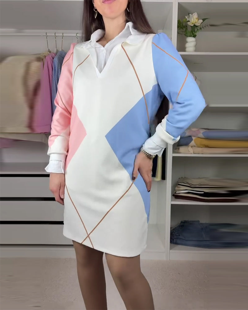 Kleid Revers Geometrisch Shift