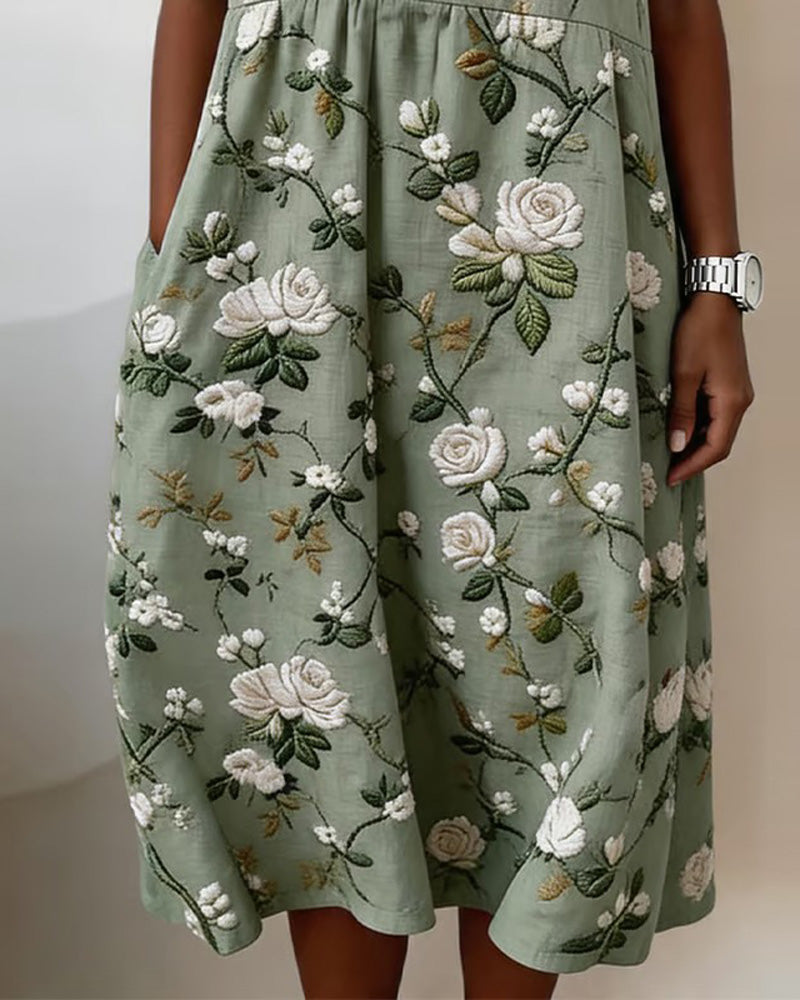 Kleid Geblümt Ärmellos Rundhalsausschnitt Bedruckt