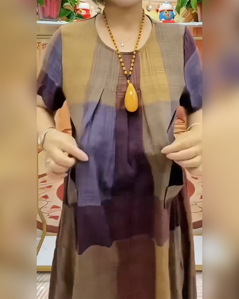 Kleid Tasche Karo Kurzarm