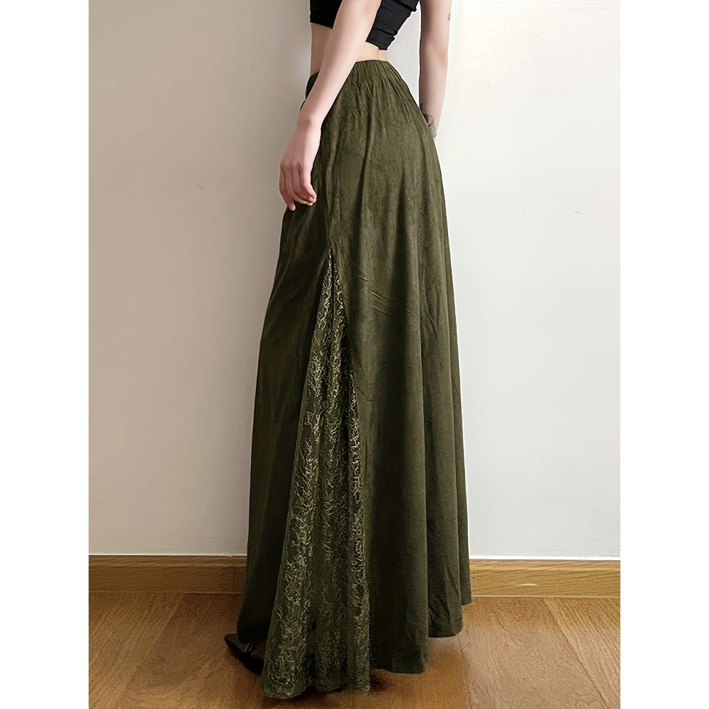 Jupe longue vert olive à taille élastique pour femme - Emanuela