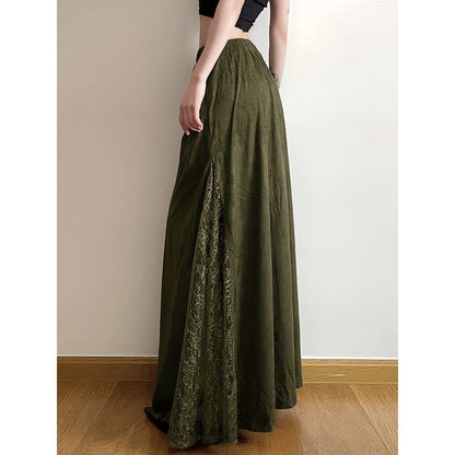 Jupe longue vert olive à taille élastique pour femme - Emanuela