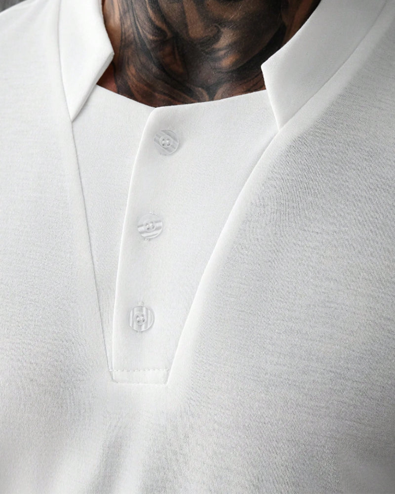 Herren T-Shirt Mandarin-Kragen Knopf Mode