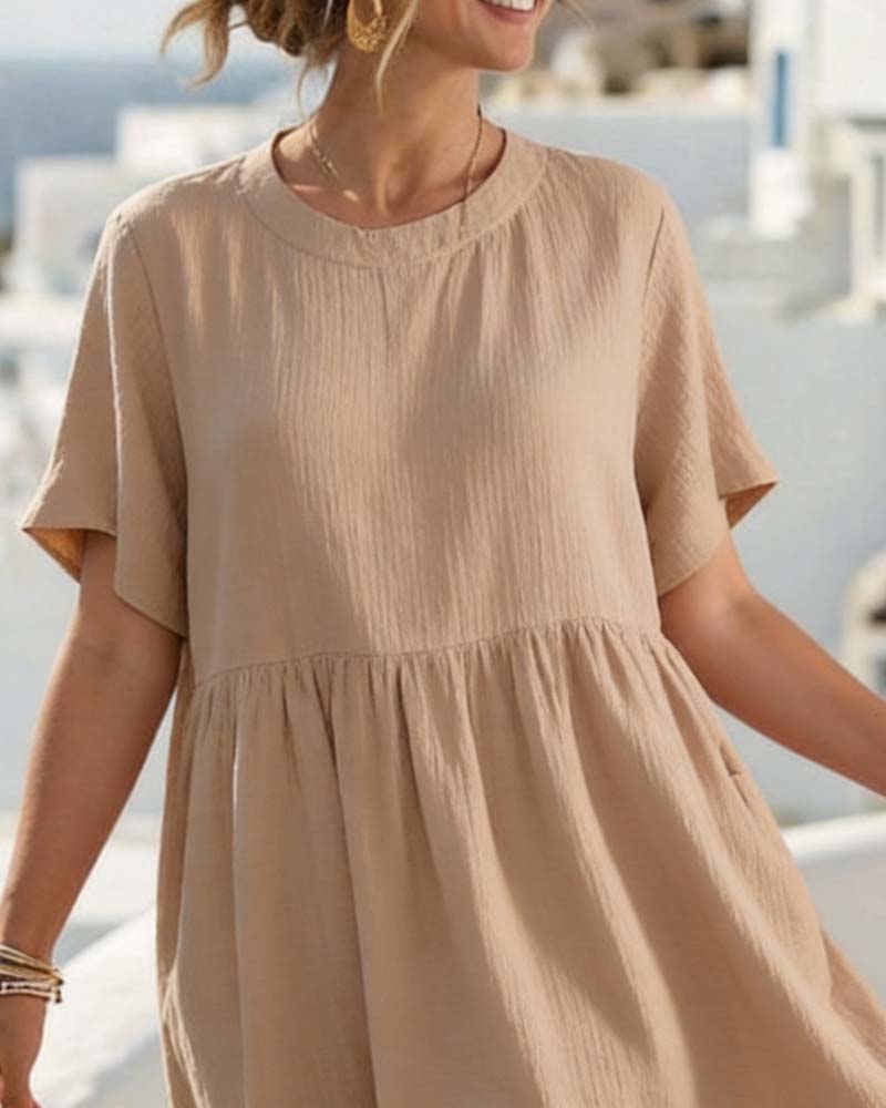 Kleid Rundhalsausschnitt Plissiert