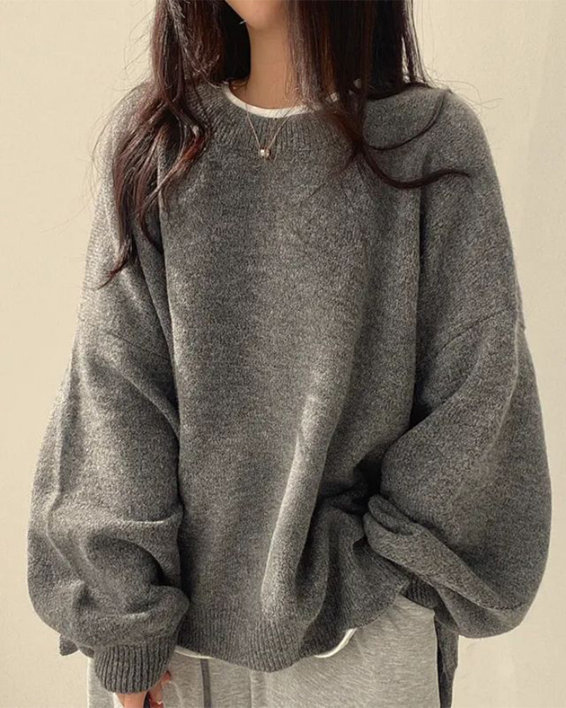 Pullover Rundhals Seite Schlitz