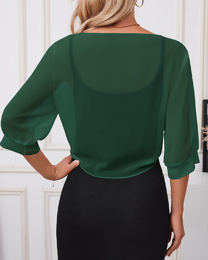 Strickjacke Einfarbig Schnürung Chiffon