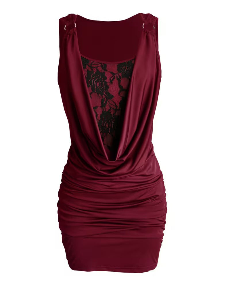 Kleid Drapierter Ausschnitt Spitze Träger Bodycon