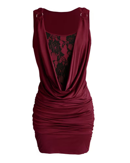 Kleid Drapierter Ausschnitt Spitze Träger Bodycon