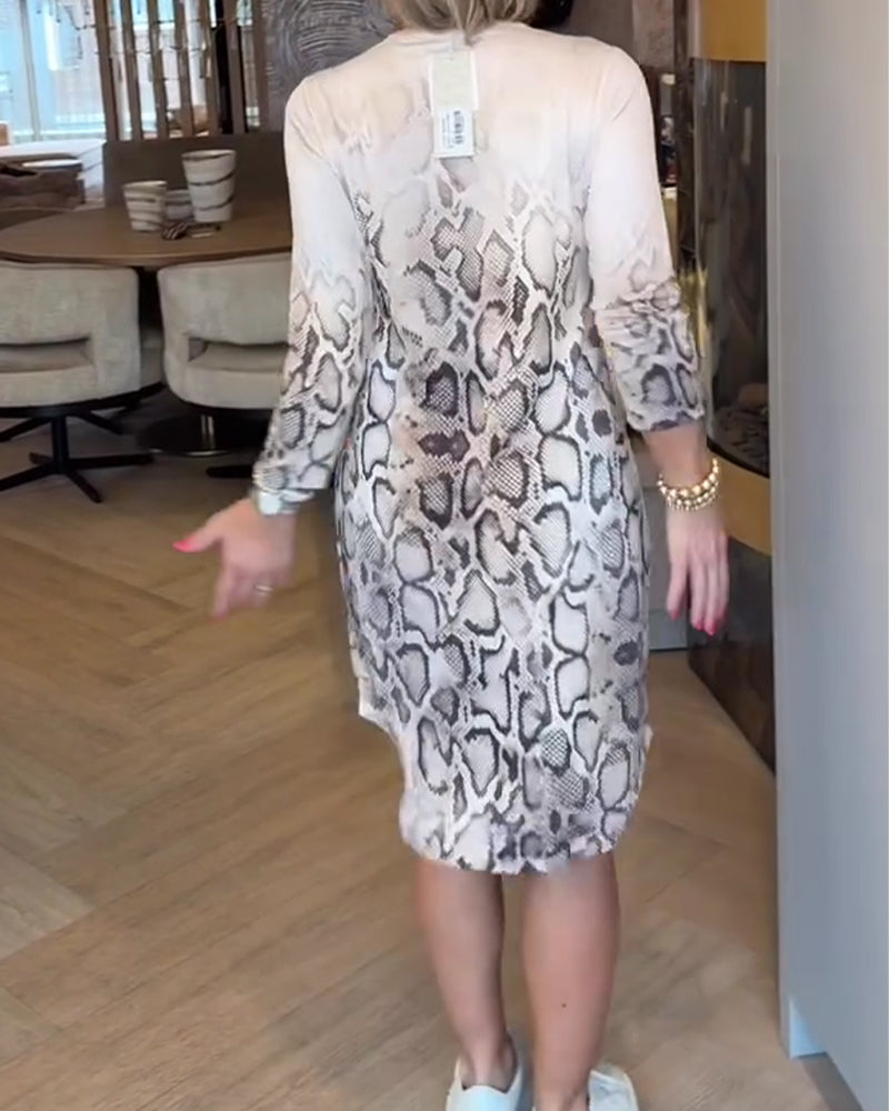 Kleid Schlange Druck V-Ausschnitt