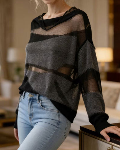 Pullover Kontrastfarbe Transparent Langarm Sweater