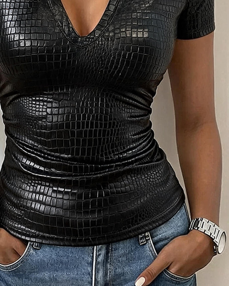 Bluse V-Ausschnitt Trendy Gerafft