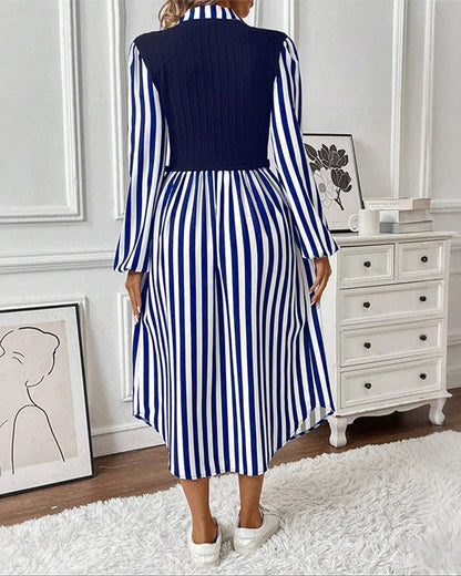 Kleid Reverskragen faux zweiteilig gestreift