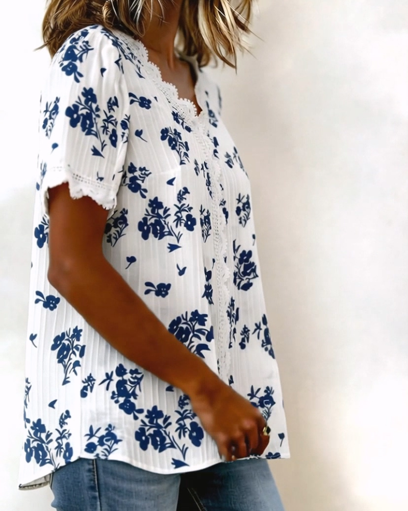 Bluse Kurzarm Frisch Floral