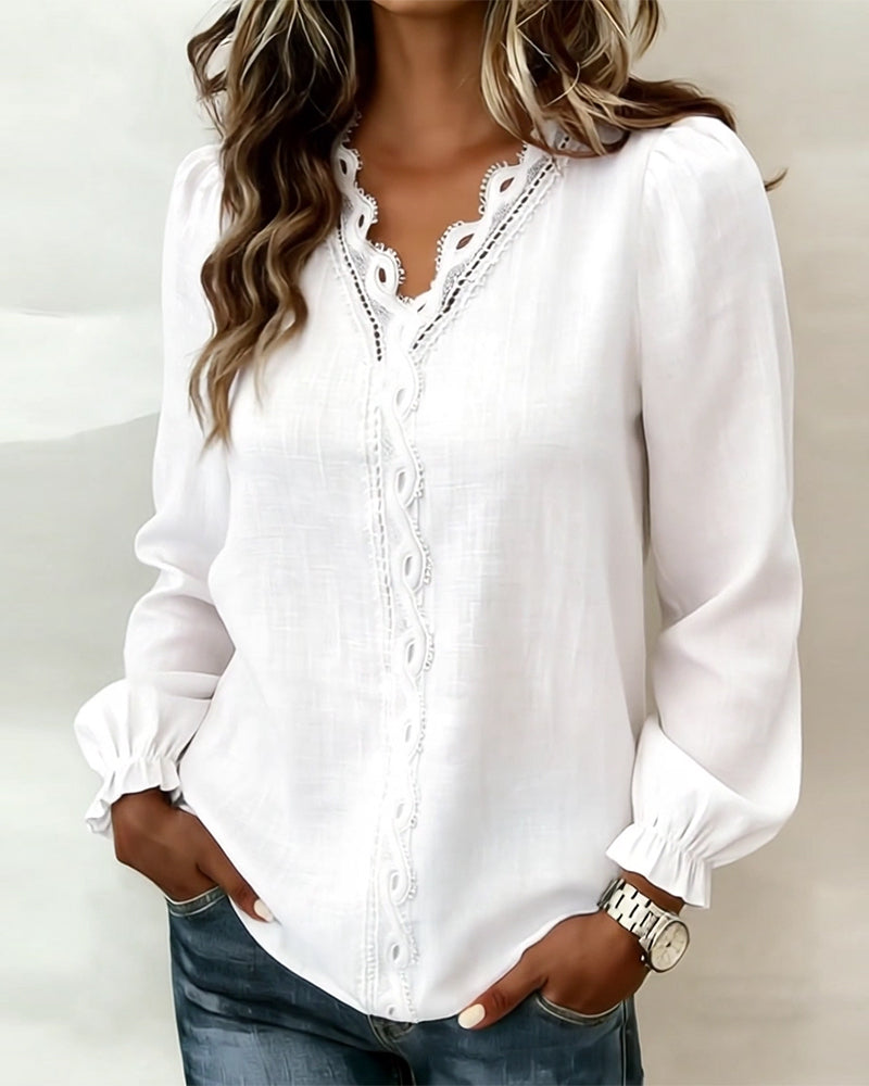 Top Modisch Spitze Patchwork V-Ausschnitt