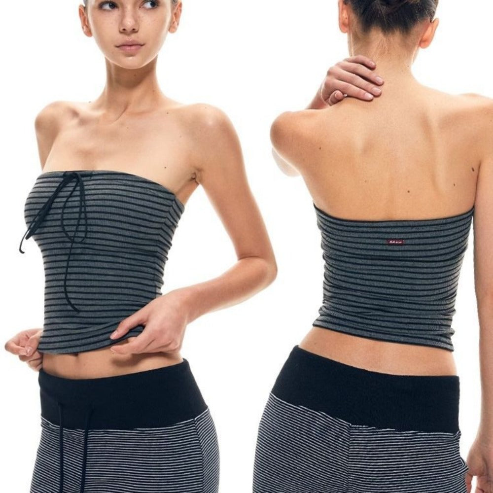 Black Gray Striped Tube Top for Women - Morena