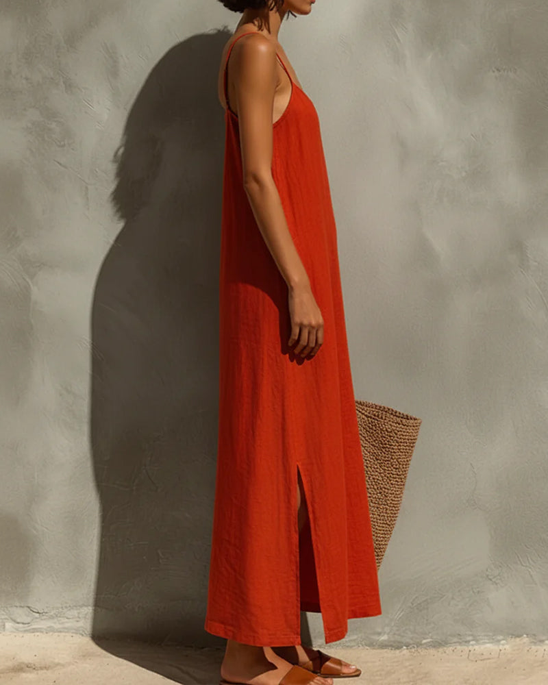 Kleid Einfarbig Spaghettiträger Maxi