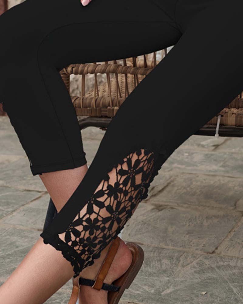 Leggings Hohe Taille Spitze 3/4 Länge