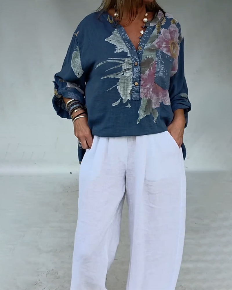 Bluse offene Vorderseite Pailletten Patchwork bedruckt