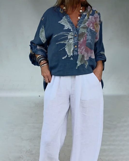 Bluse offene Vorderseite Pailletten Patchwork bedruckt