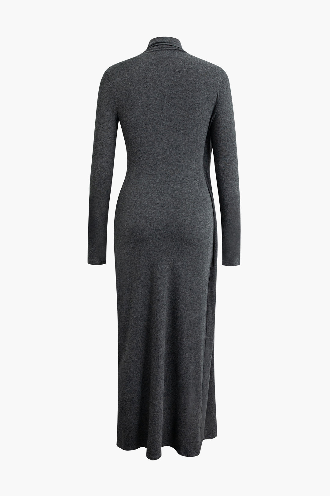 Mock Neck Wrap Dress with Ruffle Long Sleeves and Slit