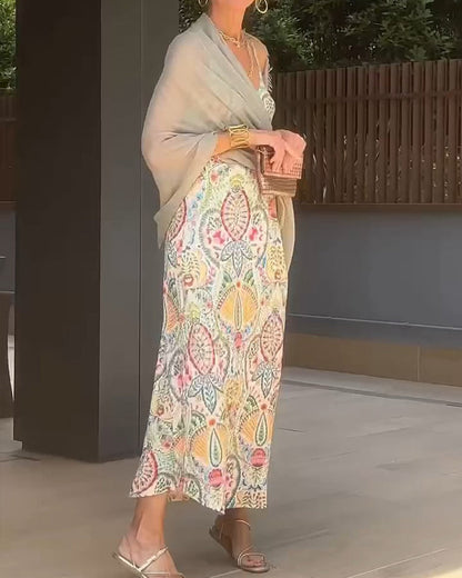 Kleid Bedruckt Träger Maxi