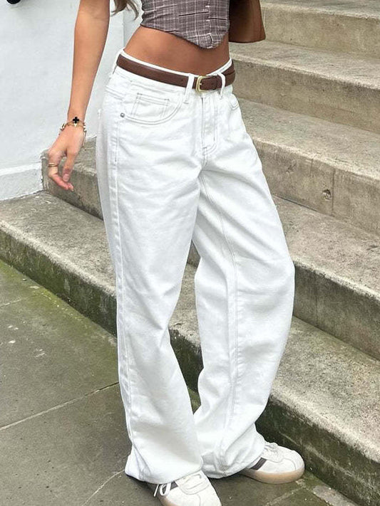 Solid Vintage Versatile Simple Midriff Boyfriend Jeans
