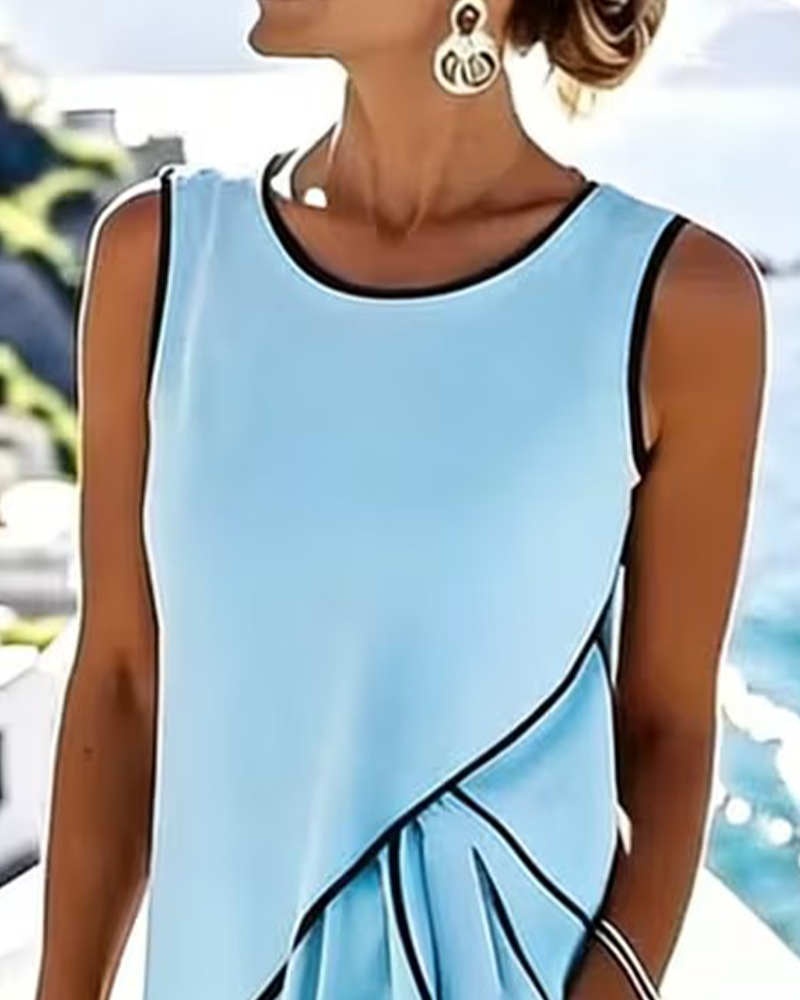 Kleid Ärmellos Farbblock Lässig Lang