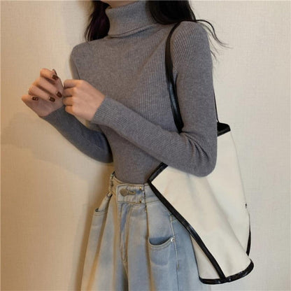 Ribbed Turtleneck Long Sleeve Sweater Top for Women - Sonia