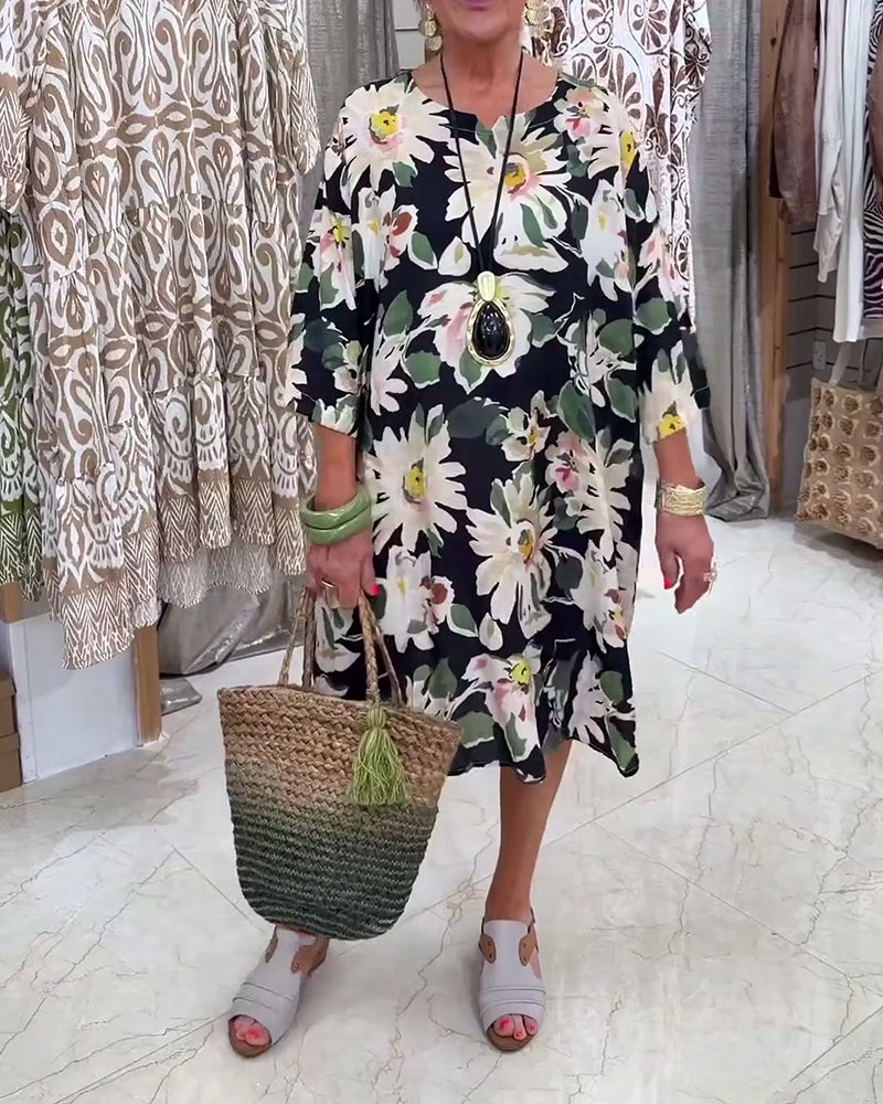 Kleid Gänseblümchen Print Loose Fit Lässig