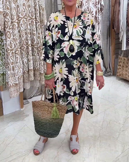Kleid Gänseblümchen Print Loose Fit Lässig