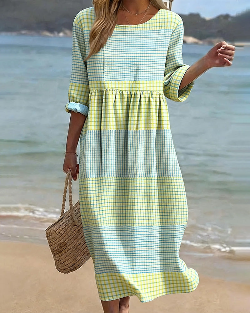 Kleid Gestreift Farbblock Locker