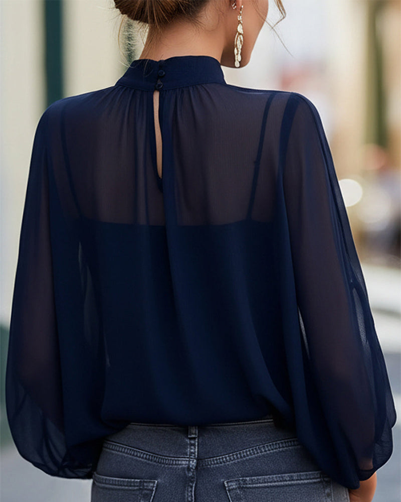 Bluse Elegant Halbhoch Sheer