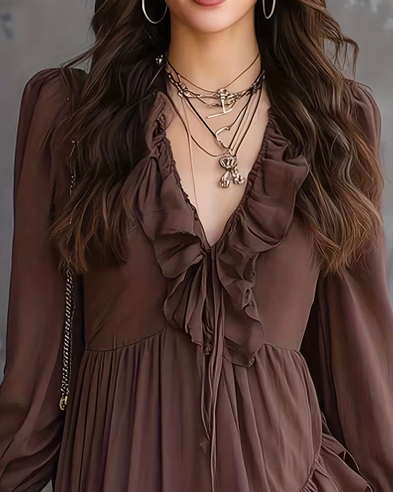 Kleid V-Ausschnitt Tupfendruck Taille