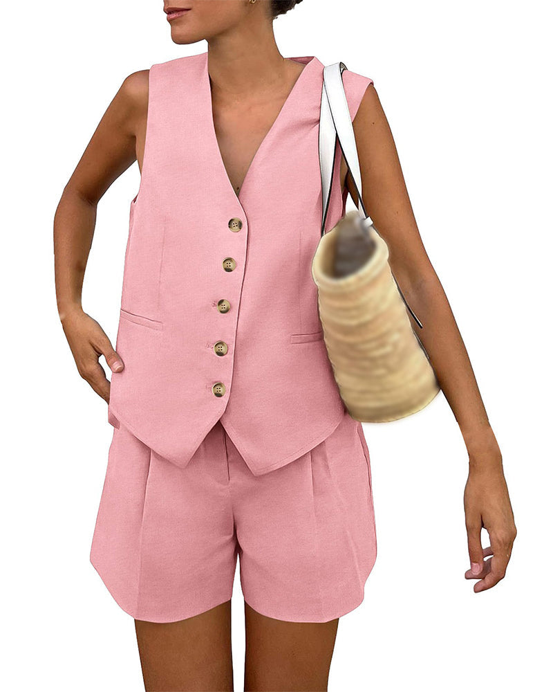 Sett V-Utringning Enspent Tanktopp Shorts