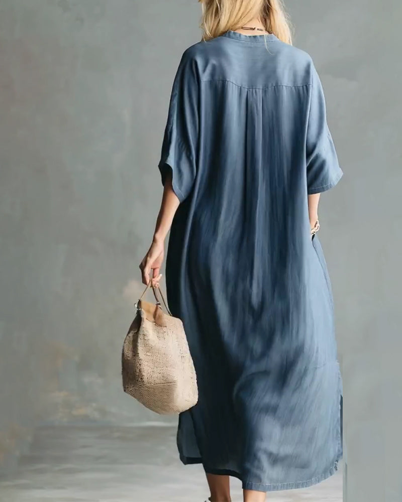 Kleid Casual Lockeres Hemd Lang