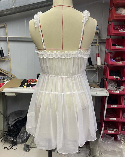 Nachtkleid Durchsichtig Mesh Träger Sexy