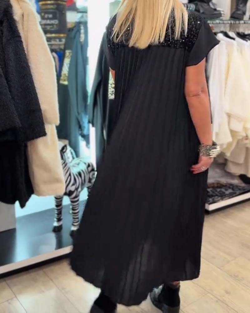 modisches, paillettenbesetztes Kurzarmkleid