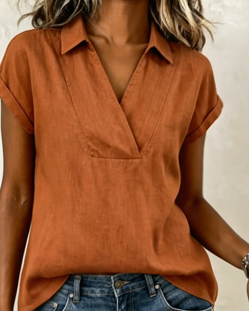 Bluse Unifarben Kurzarm locker