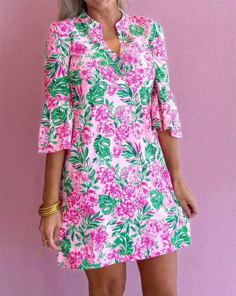 Kleid Blumig Glockenärmel