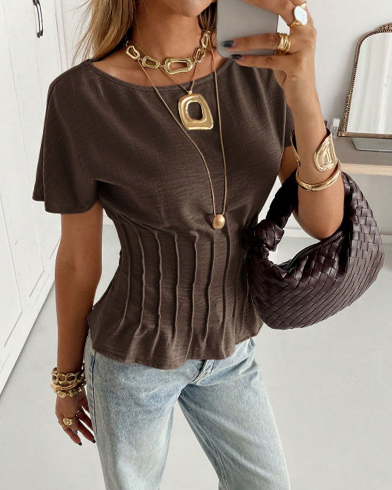 Bluse Plissiert Kurzarm