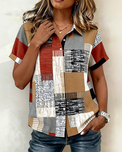 Bluse Farbblock geometrisch kurzärmelig