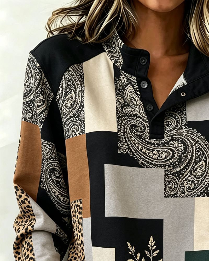 Bluse Leopard Paisley Farbblock