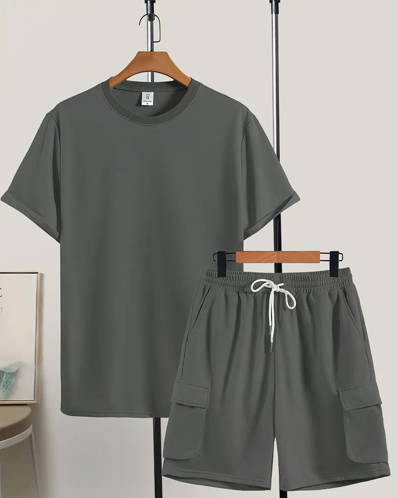 Herren Zweiteiliges Set Entspannt Kurzarm Shorts
