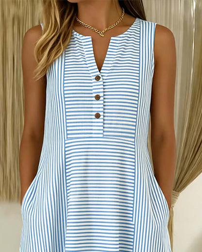 Kleid Ärmellos Gestreift Casual A Saum