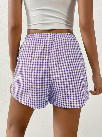 Checkered Green Shorts with Elastic Waistband - Lilly